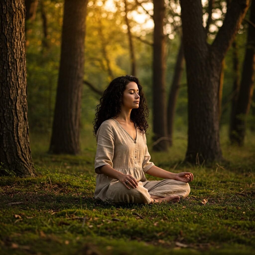 Woman practicing yoga in a sunny park