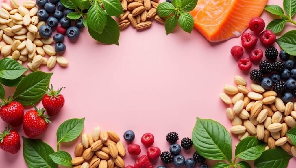 Colorful foods for women's nutrition.