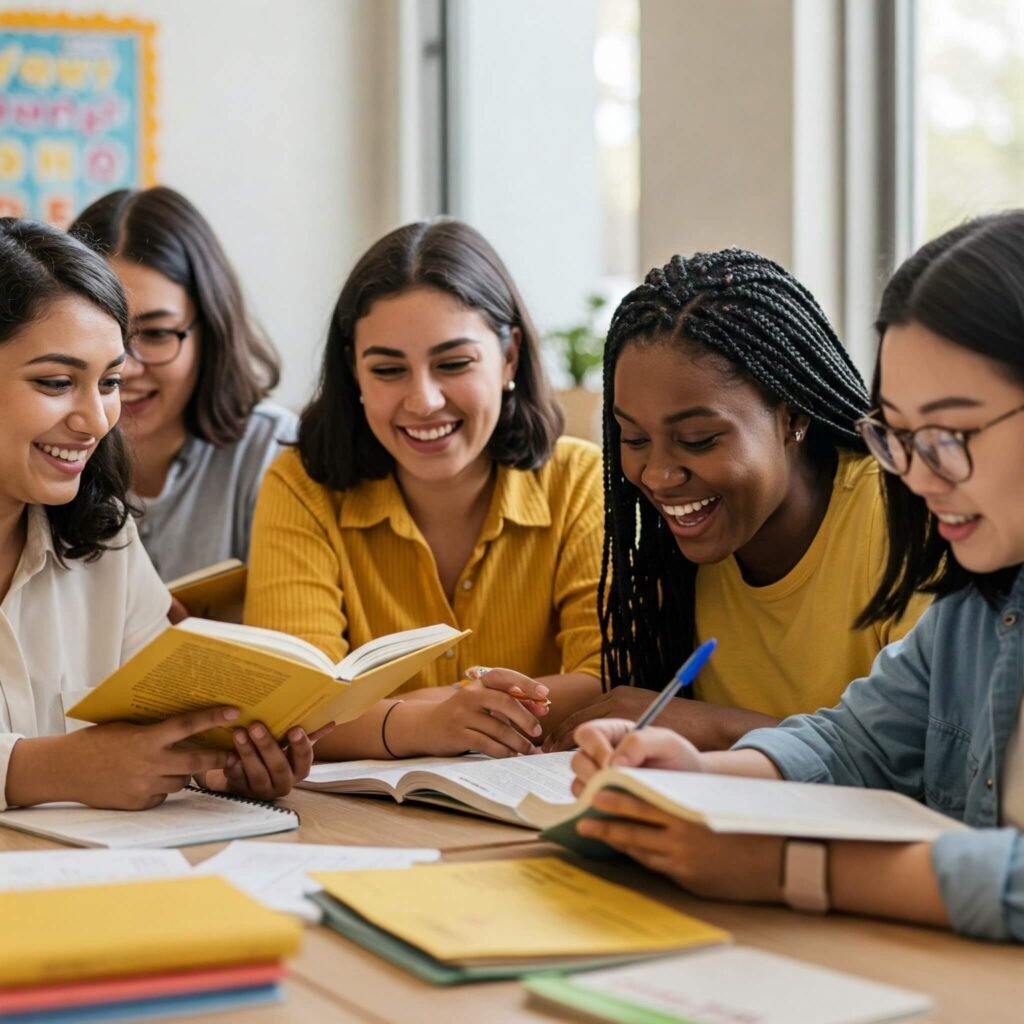 Women reading in classroom.