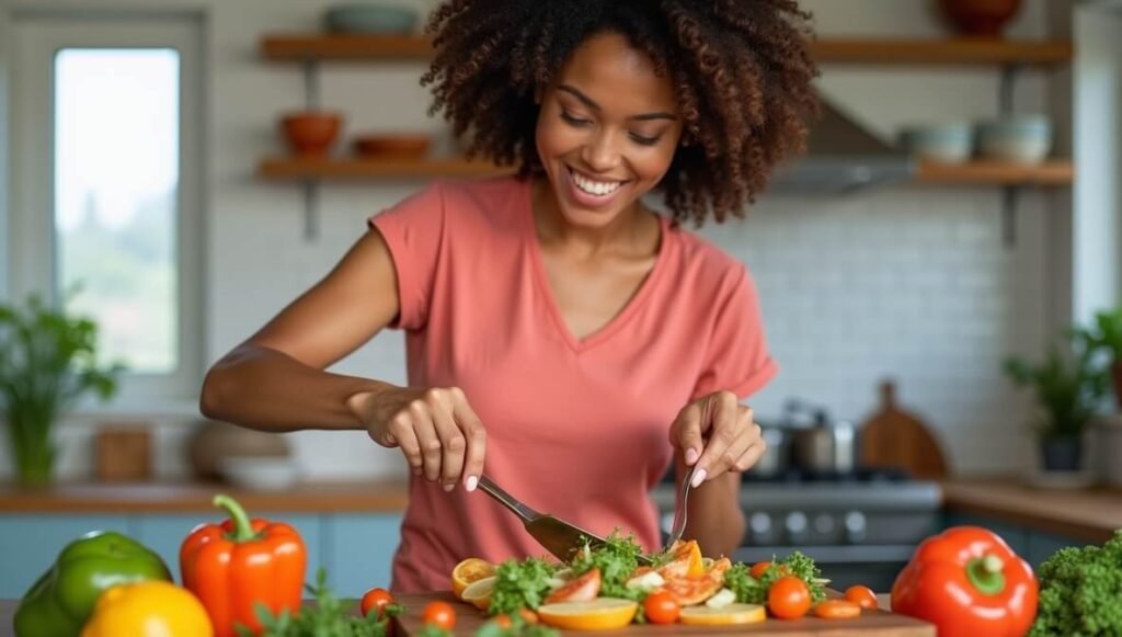 Woman preparing healthy women's meal.