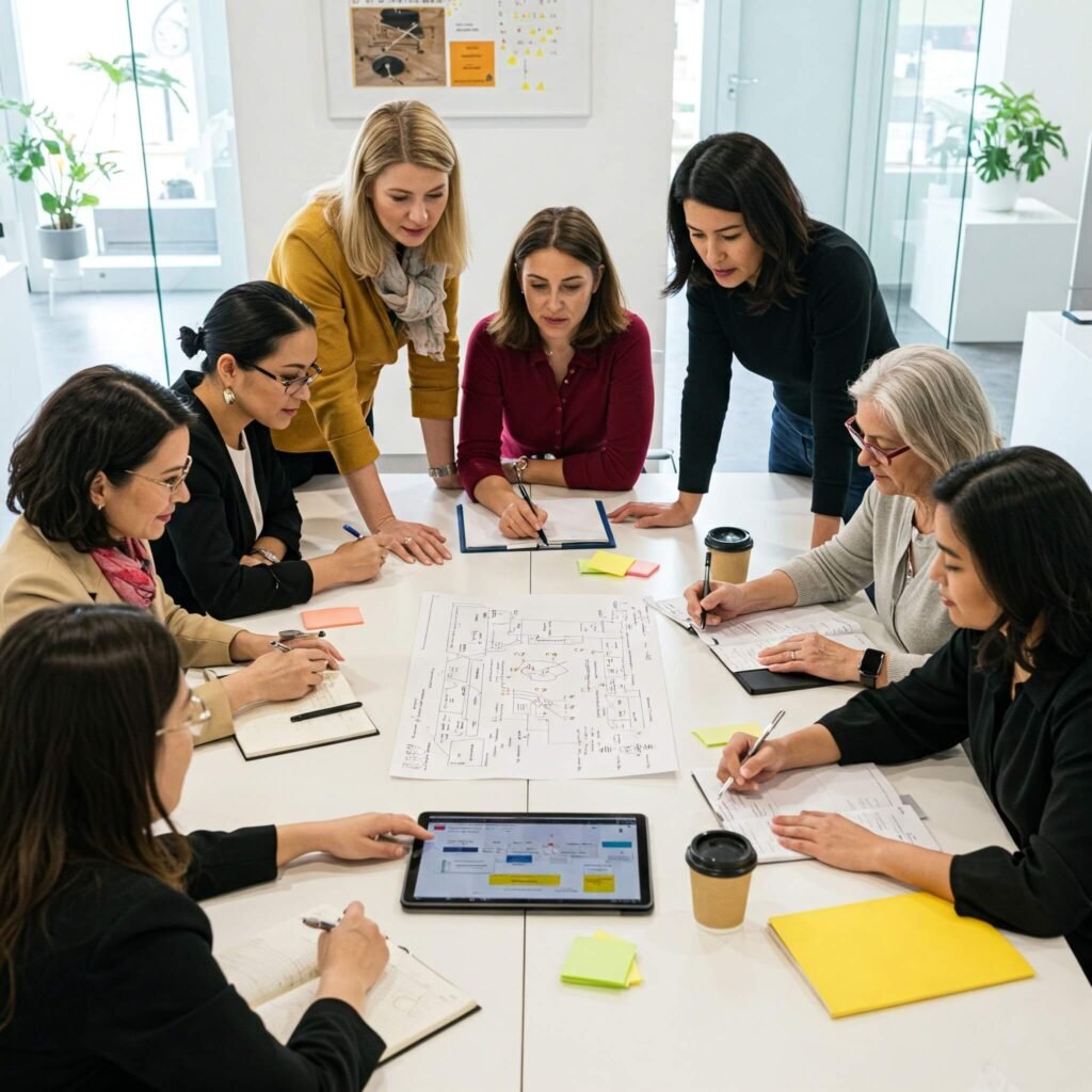 Diverse team of women planning a project.