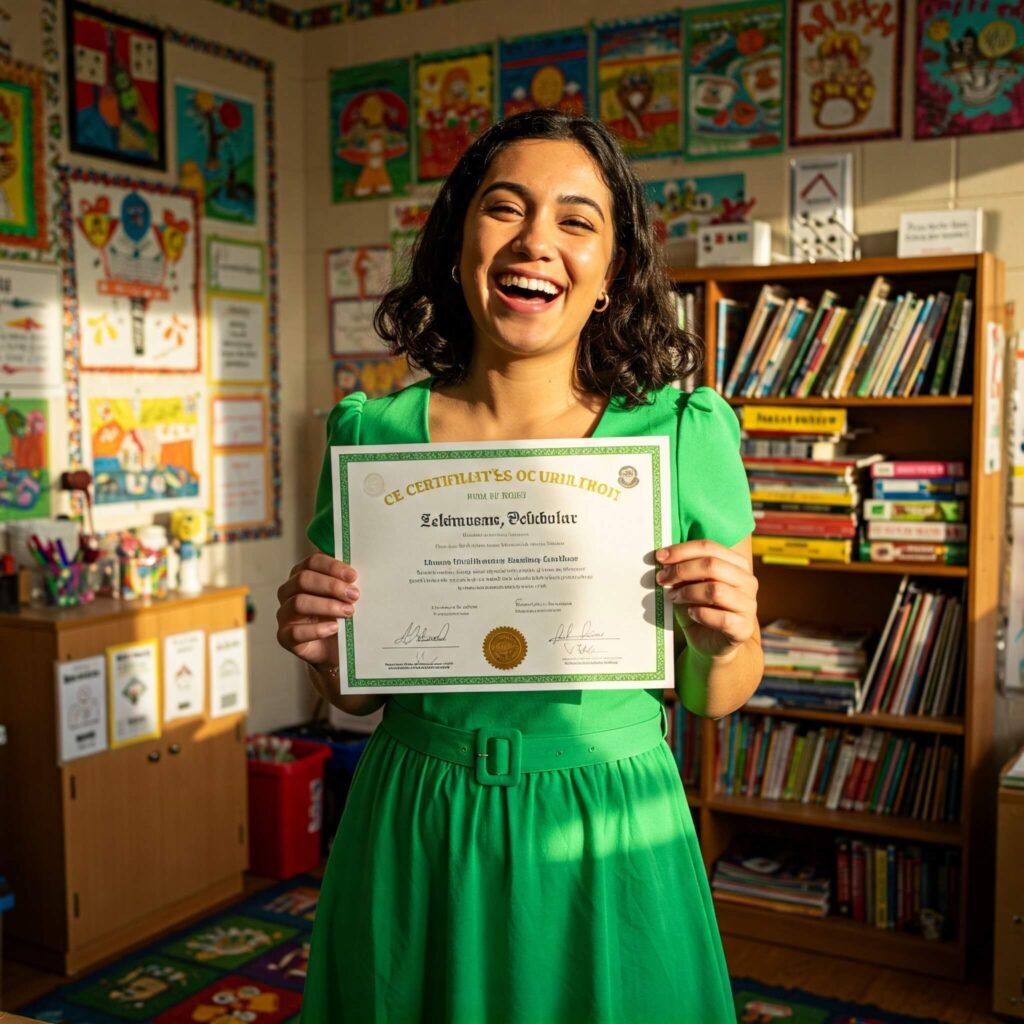 Woman with literacy certificate.