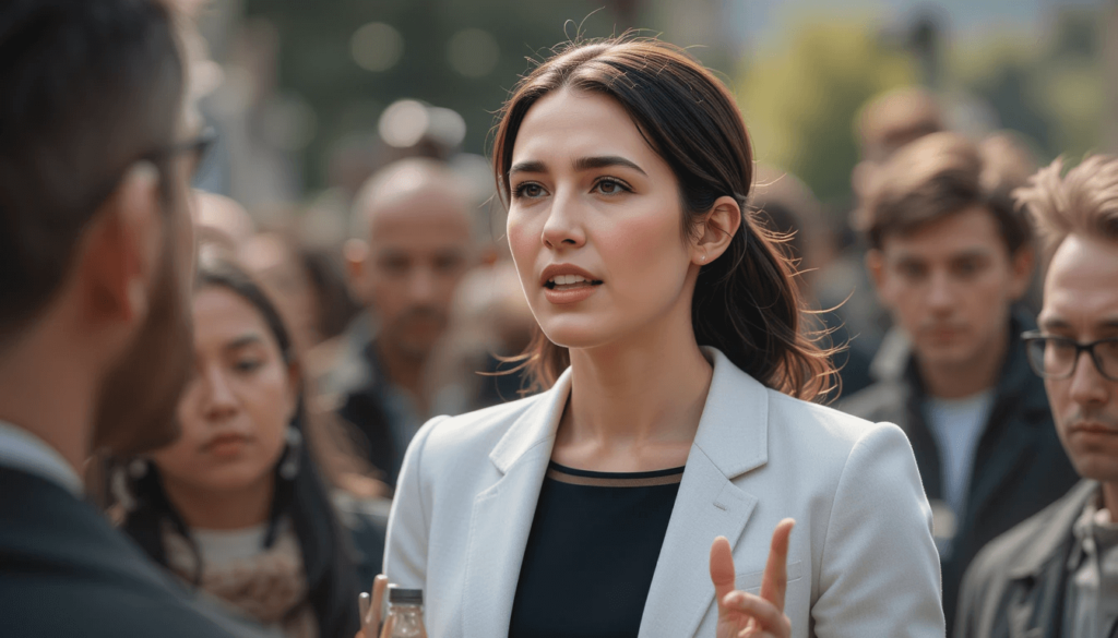 Jacinda Ardern speaking with citizens