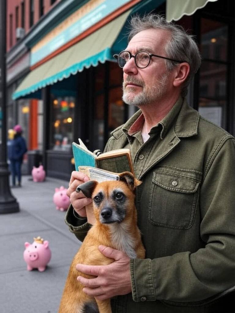 NYC Coffee Shop Hustle: Crowned Piggy Banks Art