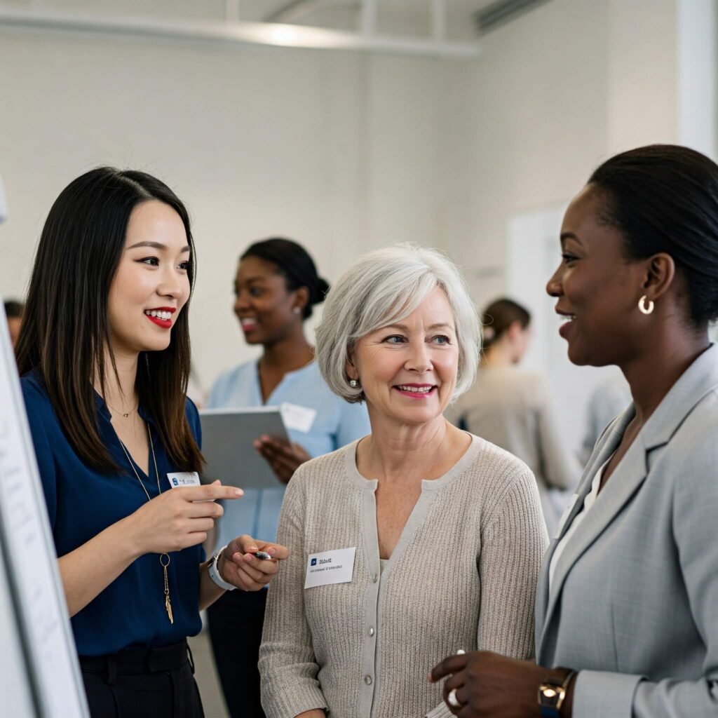 Diverse women collaborating on a project.