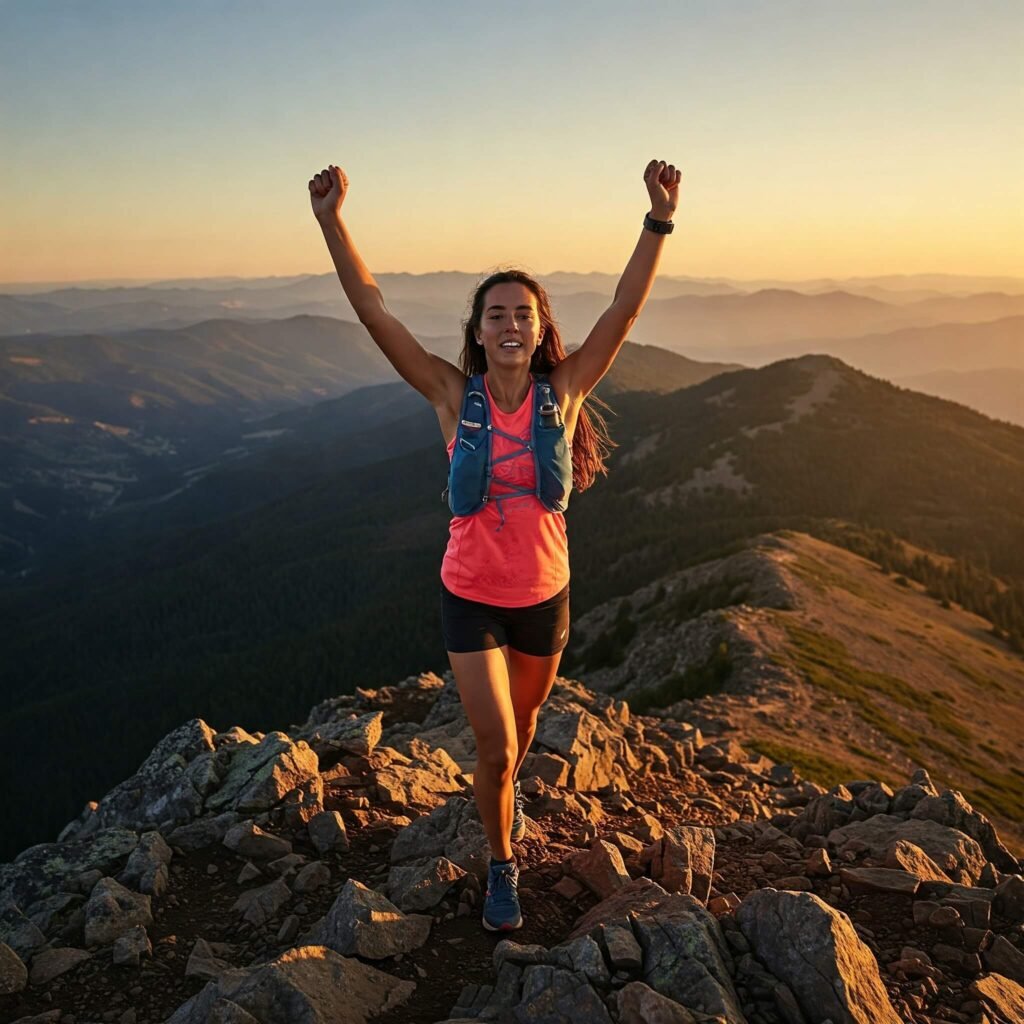 Woman climbing a mountain