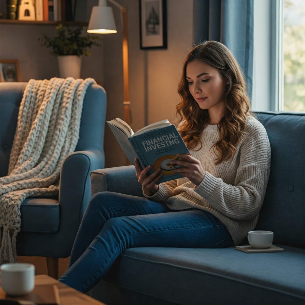 Woman reading an investing book