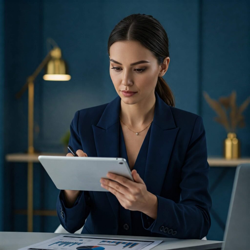 Woman reviewing financial charts