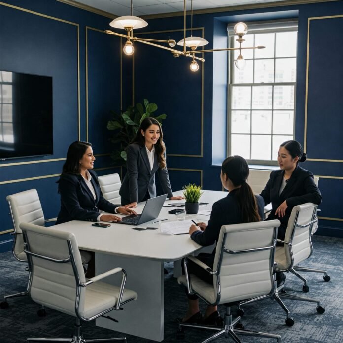 Proven leadership skills: Women collaborating in office.