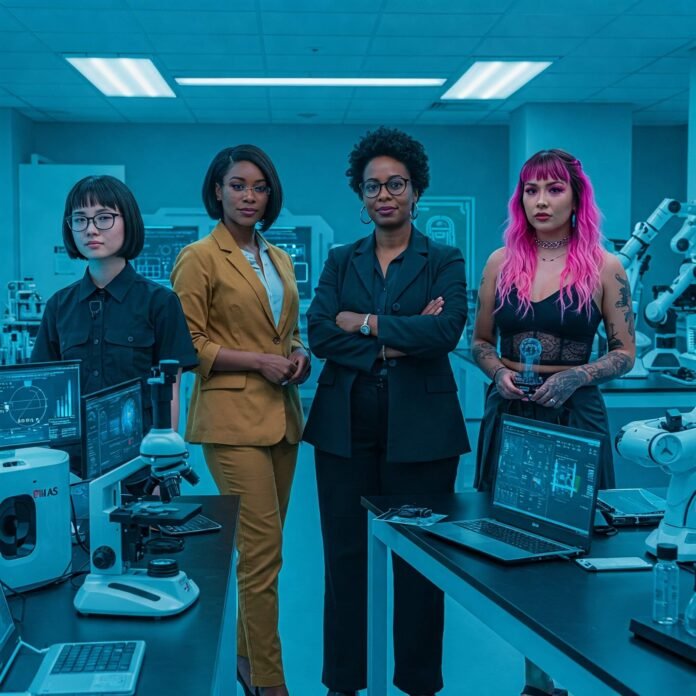 Diverse women in STEM lab.
