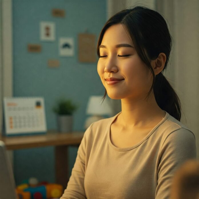 Busy woman finds calm moment