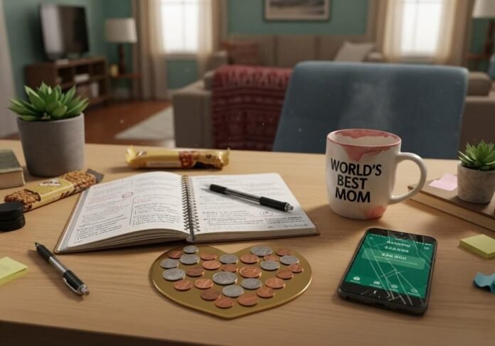 Candid Shot: Cluttered Desk and Budgeting Notebook.