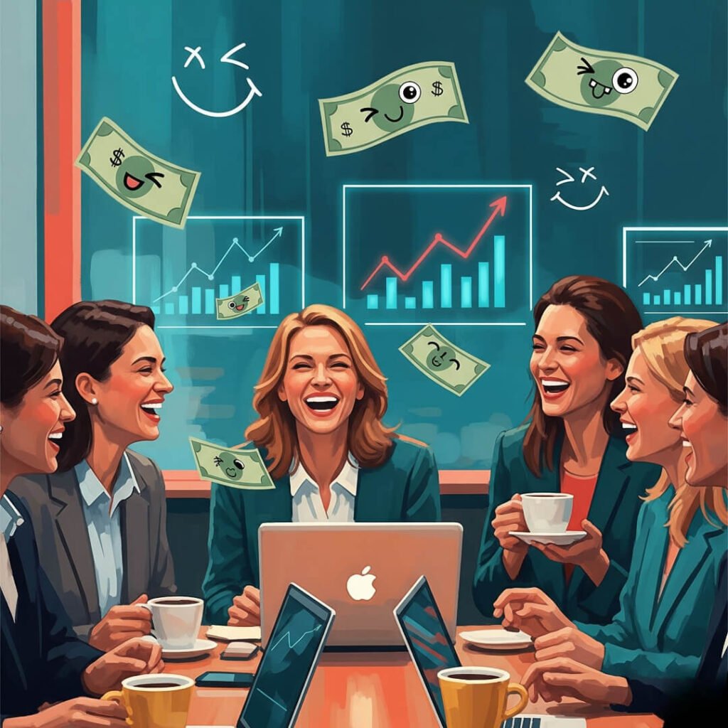 A vibrant, impressionistic digital painting of a group of women
