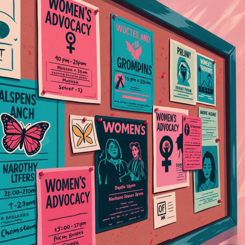 A vibrant, impressionistic digital painting of a community center bulletin board