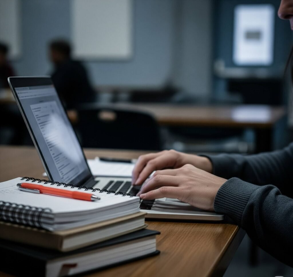 Educational Empowerment: Hands, Laptop, and Hopeful Future