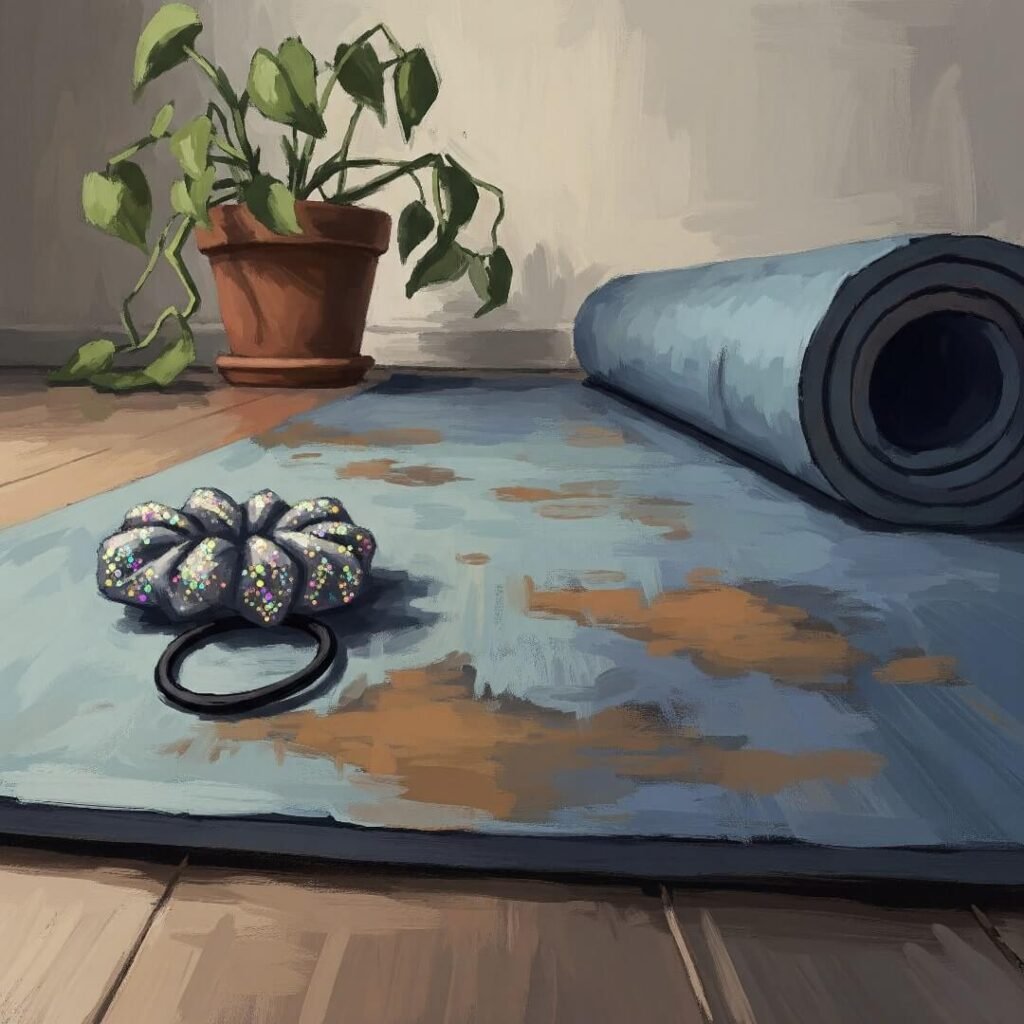 An impressionistic painting of a stained yoga mat.