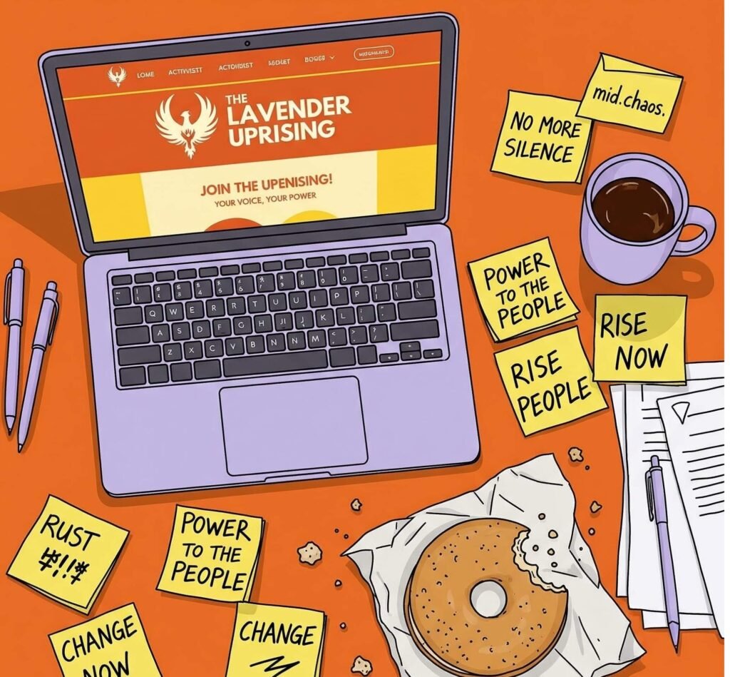 Digital sketch of a chaotic desk with a laptop and bagel.