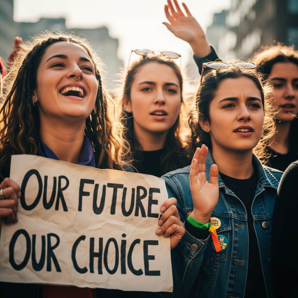 create small text SEO title of above image


Young women, crumpled signs, and a vibrant future.