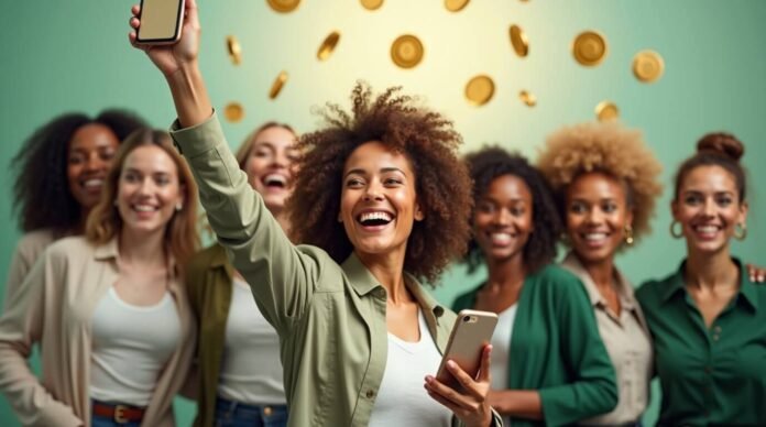 Diverse women celebrating financial success,