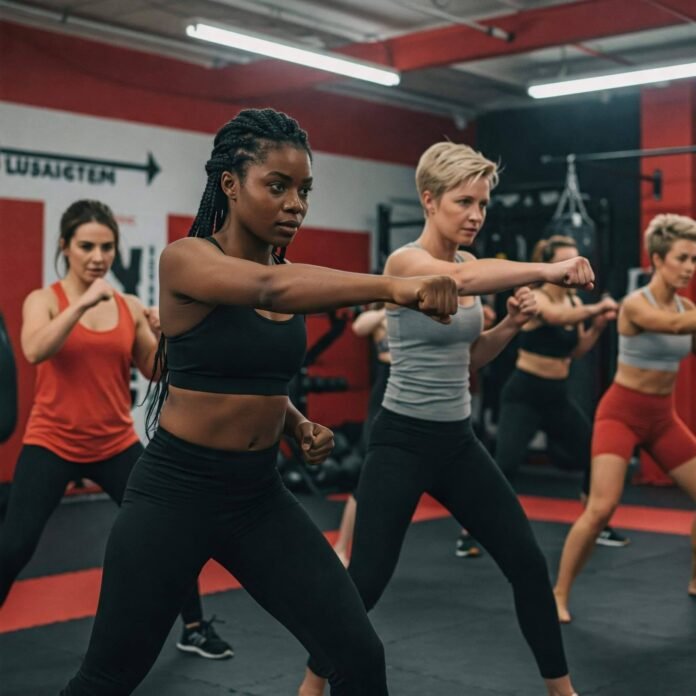a diverse group of women in a self-defense class