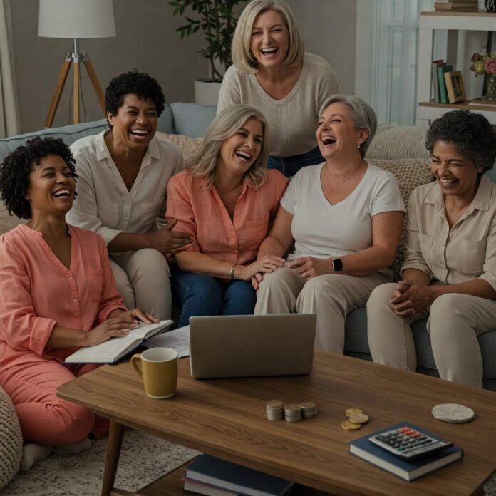 Diverse women laughing together.